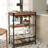 EKKIO 3 Tiers Kitchen Serving Wine Cart Trolley with Wine Rack (Walnut) - Top-Down View