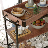 EKKIO 3 Tiers Kitchen Serving Wine Cart Trolley with Wine Rack (Walnut) - 45-Degree Angle