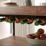 EKKIO 3 Tiers Kitchen Serving Wine Cart Trolley with Wine Rack (Walnut) - Rear View