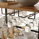 EKKIO 3 Tiers Kitchen Serving Wine Cart Trolley with Wine Rack (Walnut) - Close-Up Angle