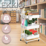 EKKIO Kitchen Trolley Cart 3 Tier (White) - Front View