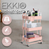 EKKIO Kitchen Trolley Cart 3 Tier (Pink) - Front View