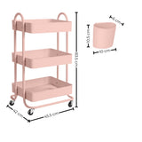 EKKIO Kitchen Trolley Cart 3 Tier (Pink) - Low Angle
