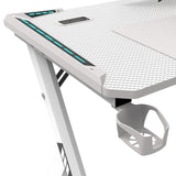 EKKIO RGB Gaming Desk Y Shape White 140cm - Top-Down View