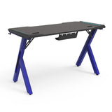 EKKIO RGB Gaming Desk Y Shape Blue 140cm - Front View