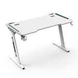 EKKIO RGB Gaming Desk Z Shape White 140cm - Low Angle