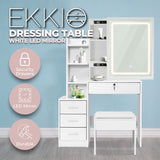 EKKIO Dressing Table White LED Mirror + Stool - Front View