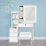 EKKIO Dressing Table White LED Mirror + Stool - Side View