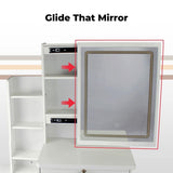 EKKIO Dressing Table White LED Mirror + Stool - Rear View