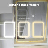 EKKIO Dressing Table White LED Mirror + Stool - Close-Up Angle