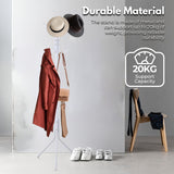 EKKIO 12 Hook Metal Coat Rack Stand with 3-Tier Hat Hanger (White) - 45-Degree Angle
