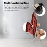 EKKIO 12 Hook Metal Coat Rack Stand with 3-Tier Hat Hanger (White) - Rear View