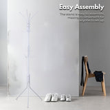 EKKIO 12 Hook Metal Coat Rack Stand with 3-Tier Hat Hanger (White) - Close-Up Angle