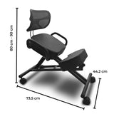 EKKIO Adjustable Ergonomic Office Kneeling Chair with Backrest (Black) - Low Angle