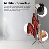EKKIO 12 Hook Metal Coat Rack Stand with 3-Tier Hat Hanger (Black) - 45-Degree Angle