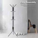 EKKIO 12 Hook Metal Coat Rack Stand with 3-Tier Hat Hanger (Black) - Rear View