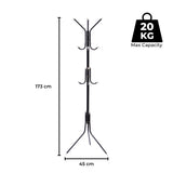 EKKIO 12 Hook Metal Coat Rack Stand with 3-Tier Hat Hanger (Black) - Low Angle