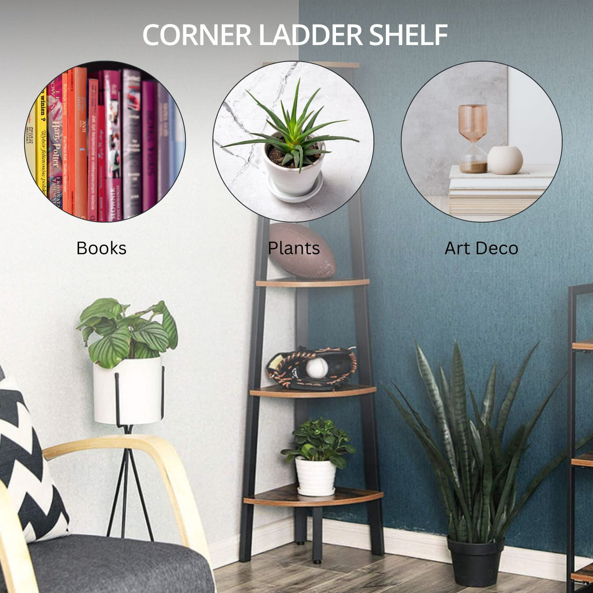 EKKIO 5 Tier Corner Ladder Shelf (Dark Brown)
