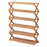 Ekkio Eco-Friendly & Non-Toxic Sturdy 6 Tier Foldable Bamboo Shoe Rack Brown - Front View