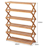 Ekkio Eco-Friendly & Non-Toxic Sturdy 6 Tier Foldable Bamboo Shoe Rack Brown - Top-Down View