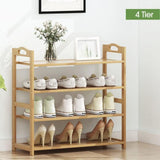 EKKIO 4 Tier Bamboo Shoe Rack Storage Organizer Stand Shelves - 45-Degree Angle