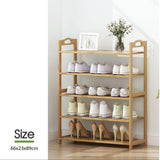 EKKIO 5 Tier Bamboo Shoe Rack Storage Organizer Stand Shelves - Front View