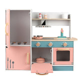EKKIO Kids Wooden Kitchen Playset with Refrigerator and Accessories - Top-Down View