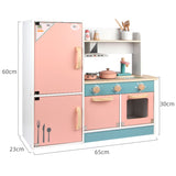 EKKIO Kids Wooden Kitchen Playset with Refrigerator and Accessories - 45-Degree Angle