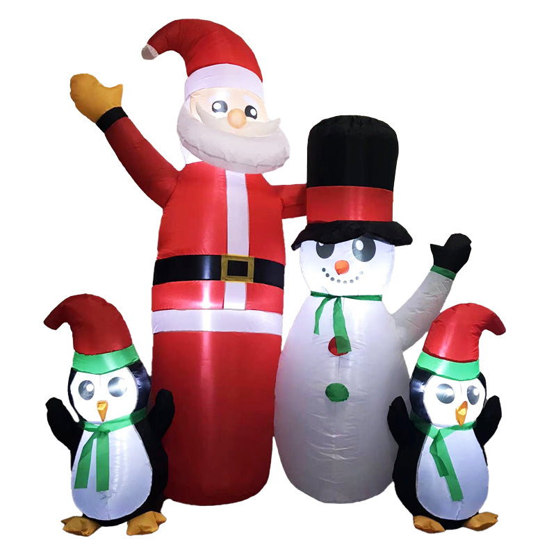 Festiss 1.8m Inflatable Christmas Scene with Santa, Snowman, and Penguin - LED Decor