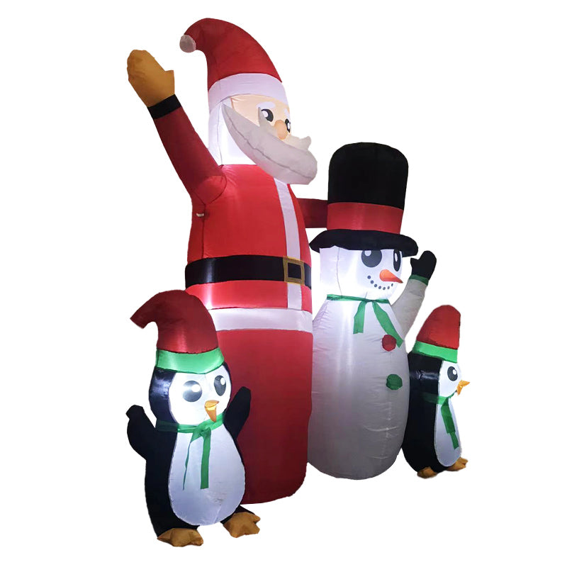 Festiss 1.8m Inflatable Christmas Scene with Santa, Snowman, and Penguin - LED Decor