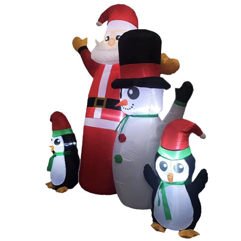 Festiss 1.8m Inflatable Christmas Scene with Santa, Snowman, and Penguin - LED Decor