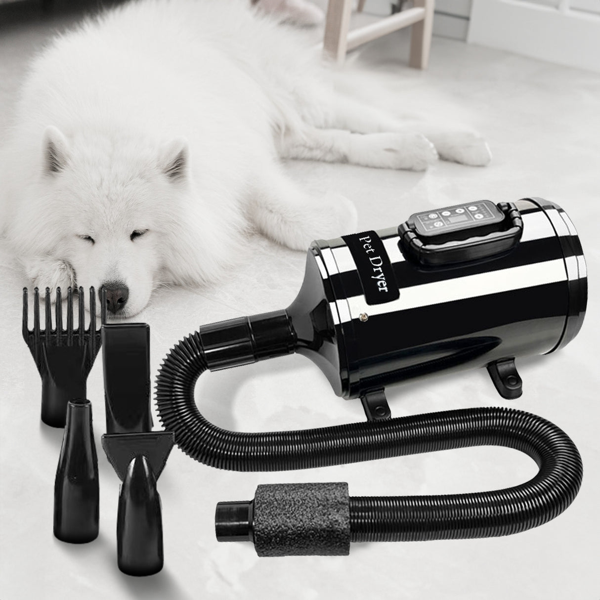 FLOOFI Professional Pet Grooming Hair Dryer with LCD Display (Black)