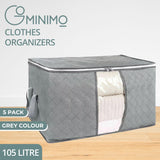 GOMINIMO 5 Pack 105L Clothes Storage Bag with Handles (Grey) - Front View