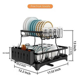 Gominimo 2 Tier Dish Drying Rack with Drain Board and Drip Tray Kitchen Counter - 45-Degree Angle