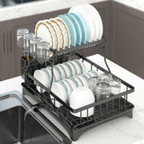 Gominimo 2 Tier Dish Drying Rack with Drain Board and Drip Tray Kitchen Counter - Close-Up Angle