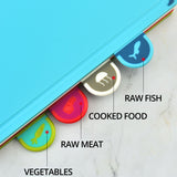 GOMINIMO Color-Coded Chopping Board Set with Index Tabs and Stylish Dark Grey Stand - Side View