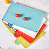 GOMINIMO Color-Coded Chopping Board Set with Index Tabs and Stylish Dark Grey Stand - Top-Down View