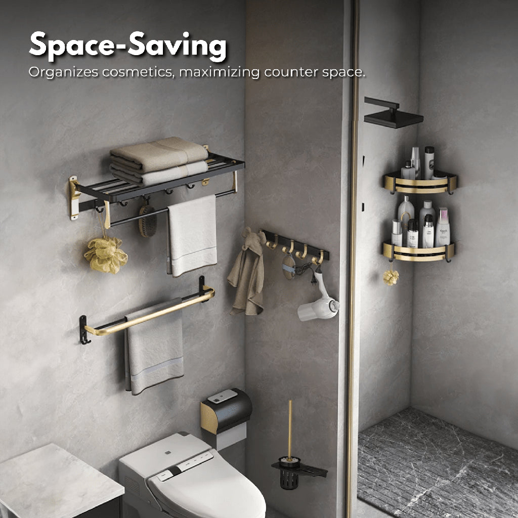Modern Black Gold Bathroom Accessory Set - Gominimo Wall Mount Essentials