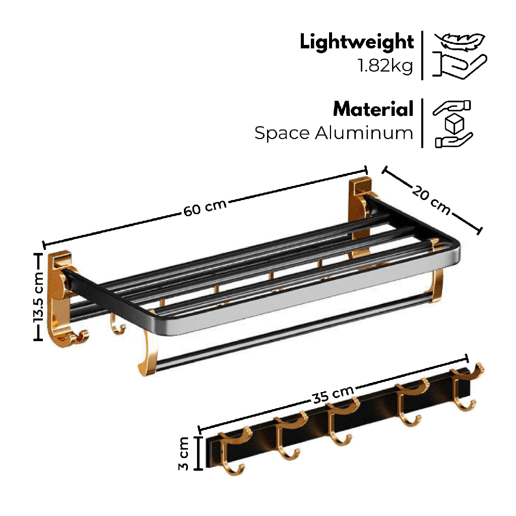 Modern Black Gold Bathroom Accessory Set - Gominimo Wall Mount Essentials