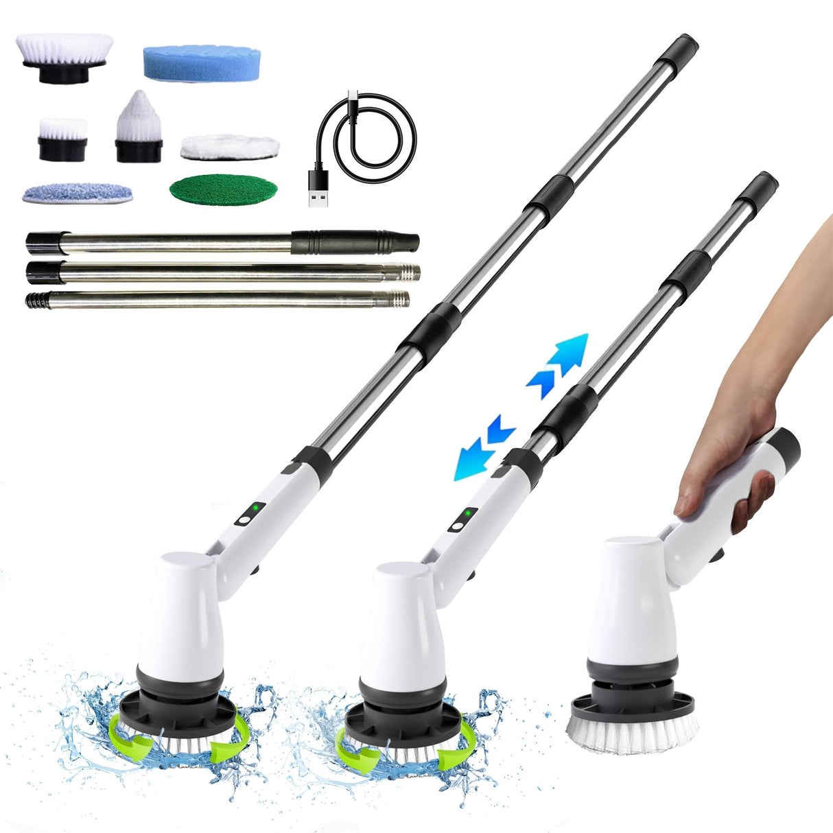 GOMINIMO Wireless Electric Scrubbing Tool with 7 Interchangeable Brush Attachments (White)