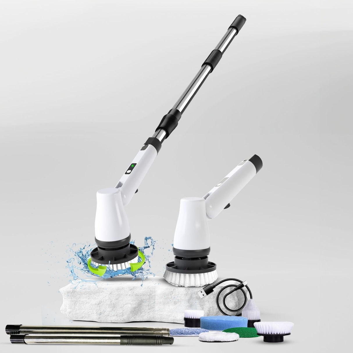 GOMINIMO Wireless Electric Scrubbing Tool with 7 Interchangeable Brush Attachments (White)
