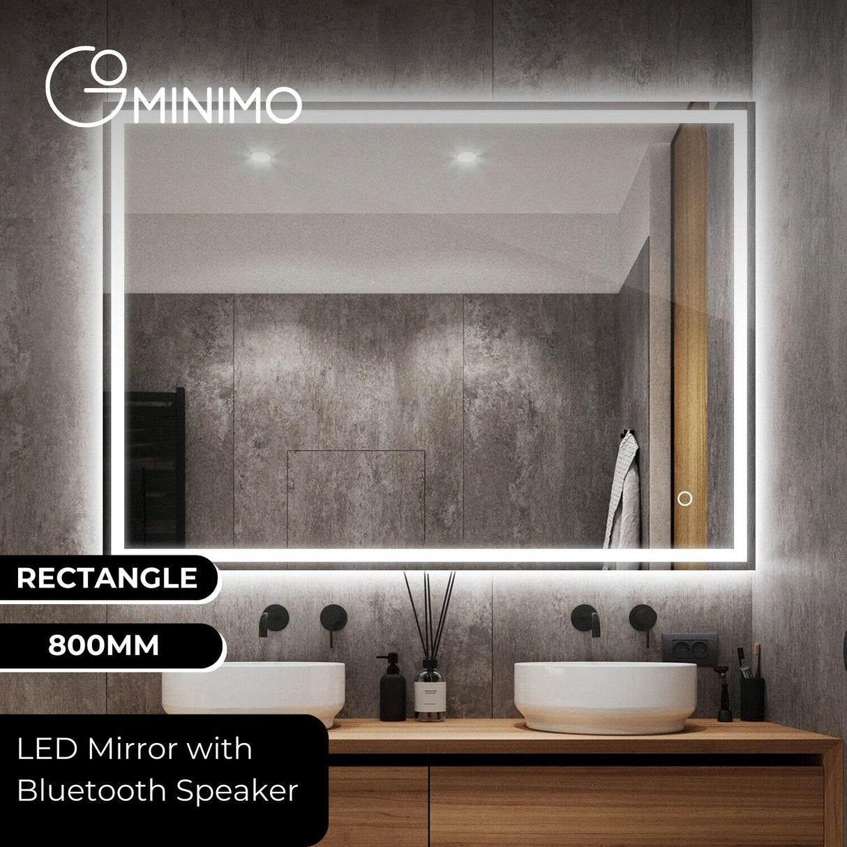 Gominimo Bluetooth LED Bathroom Mirror 800mm Rectangular with Anti-Fog Function