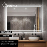 Gominimo Bluetooth LED Bathroom Mirror 800mm Rectangular with Anti-Fog Function - Front View