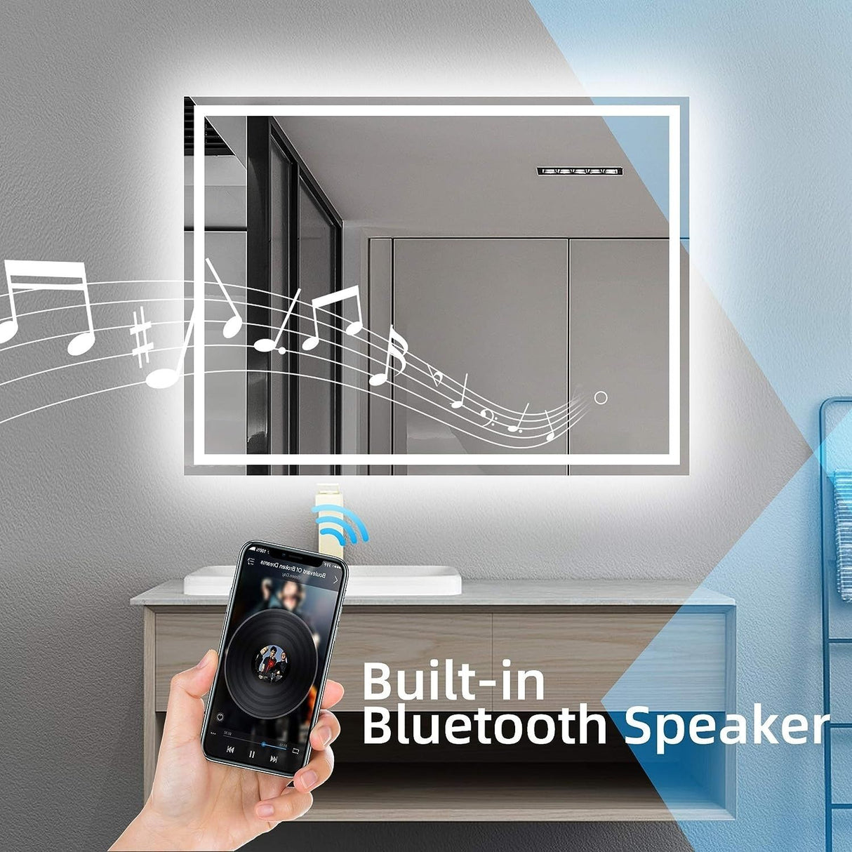Gominimo Bluetooth LED Bathroom Mirror 800mm Rectangular with Anti-Fog Function