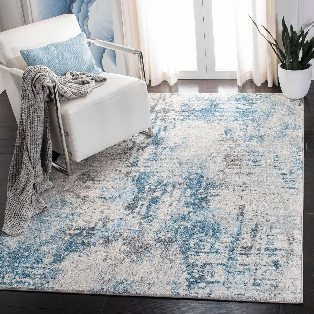 Elegant Abstract Blue and Grey Floor Mat - 160x230cm