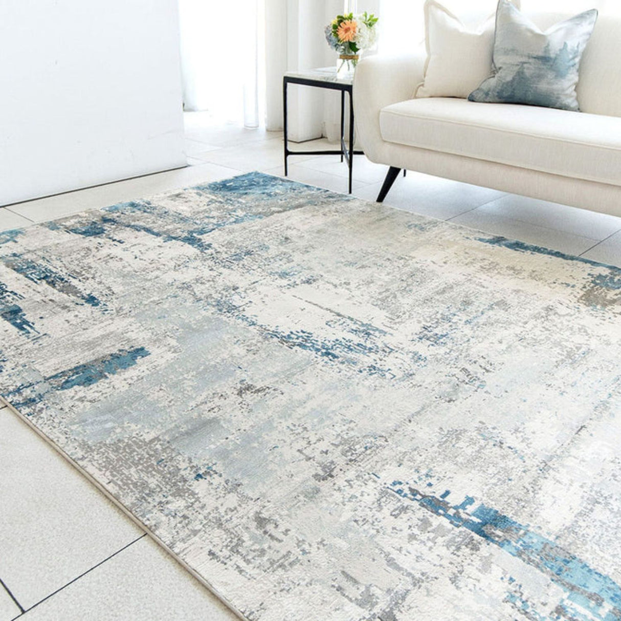 Elegant Abstract Blue and Grey Floor Mat - 160x230cm