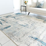 Elegant Abstract Blue and Grey Floor Mat - 160x230cm - Side View