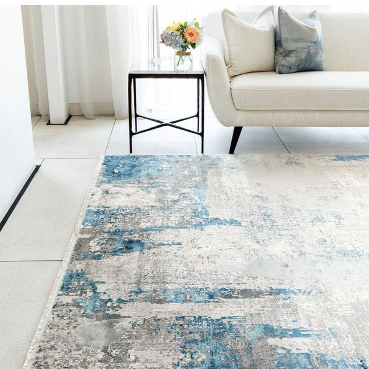 Elegant Abstract Blue and Grey Floor Mat - 160x230cm