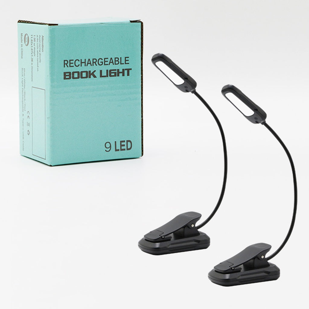 9-LED Adjustable Brightness Clip-On Reading Light with USB Charging