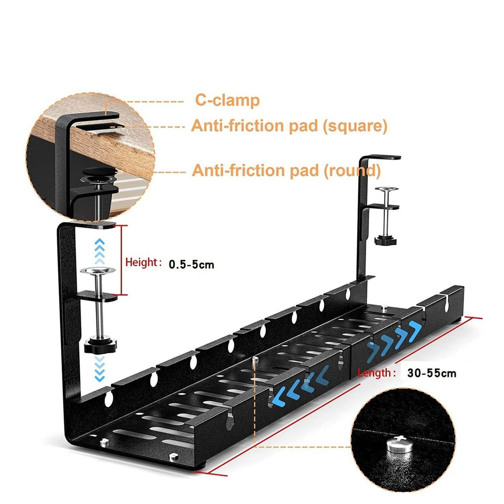 GOMINIMO Adjustable Cable Management Tray - No Drill Installation (Black)